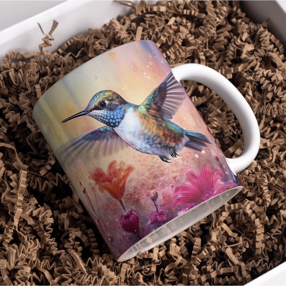Handmade Hummingbird Coffee Cup | New 15oz Hummingbird And Flowers Coffee Mug